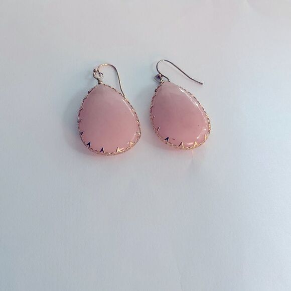 Rose Quartz Gold Dangle Earrings - Picture 2 of 4